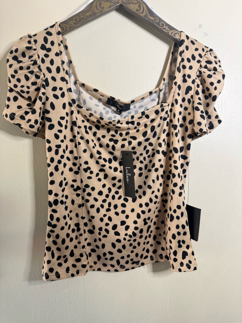 Lulu's Cream Leopard Print Square Neck Puff Sleeve Bodysuit - Picture 3 of 8
